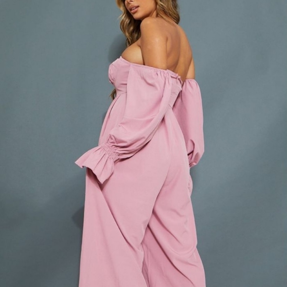 PRETTYLITTLETHING,  Elegant Pink Off-Shoulder Jumpsuit